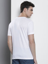 Men's White Casual Regular Fit Printed Half Sleeves Tshirt