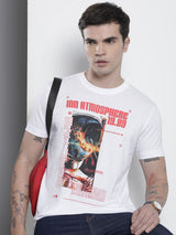 Men's White Casual Regular Fit Printed Half Sleeves Tshirt