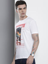 Men's White Casual Regular Fit Printed Half Sleeves Tshirt