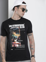 Men's Black Casual Regular Fit Printed Half Sleeves Tshirt