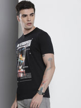 Men's Black Casual Regular Fit Printed Half Sleeves Tshirt