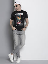 Men's Black Casual Regular Fit Printed Half Sleeves Tshirt