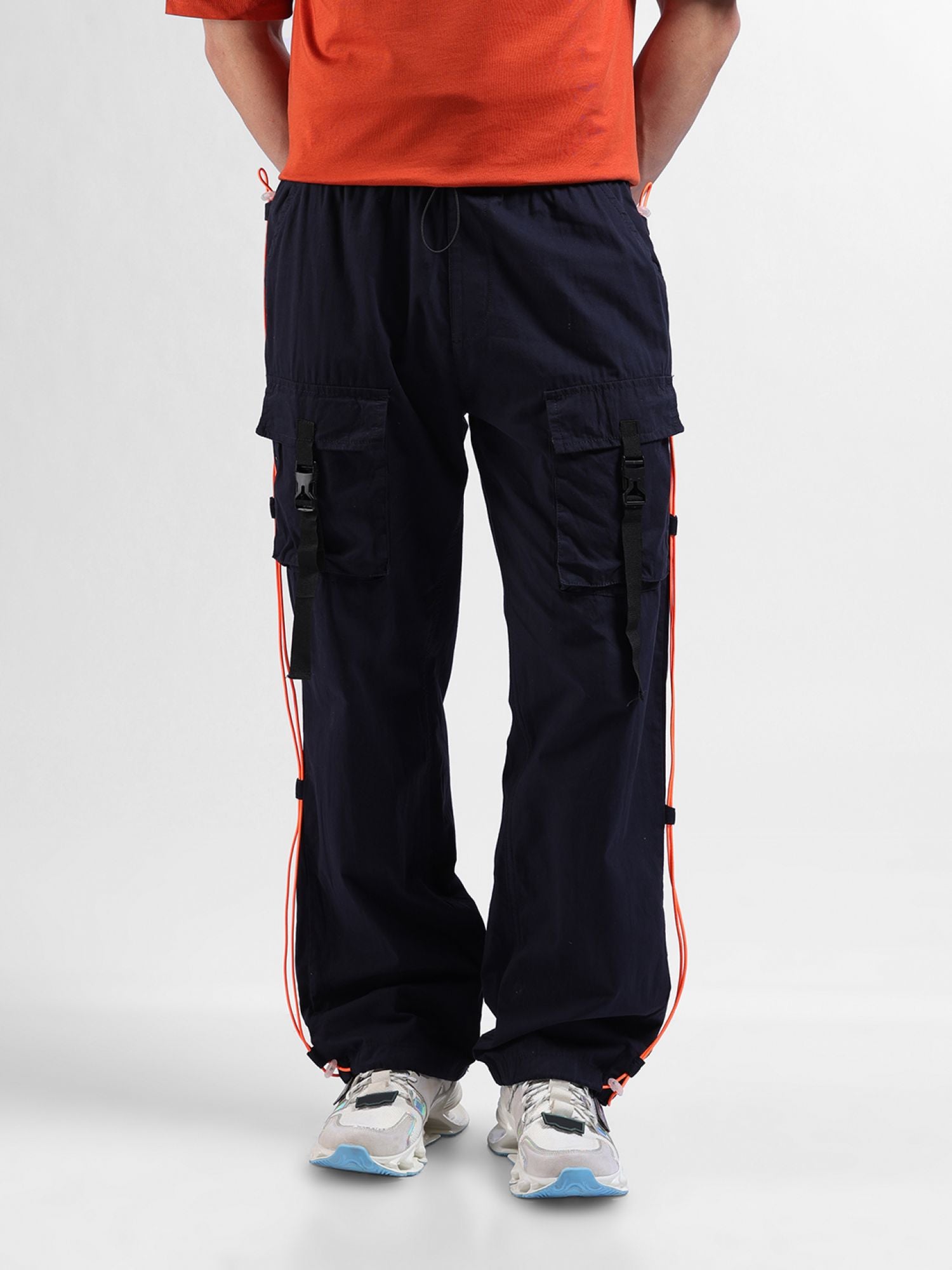 Men's Navy Blue Casual Relaxed Fit Solid Trousers