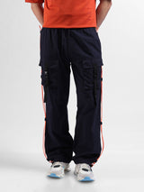 Men's Navy Blue Casual Relaxed Fit Solid Trousers