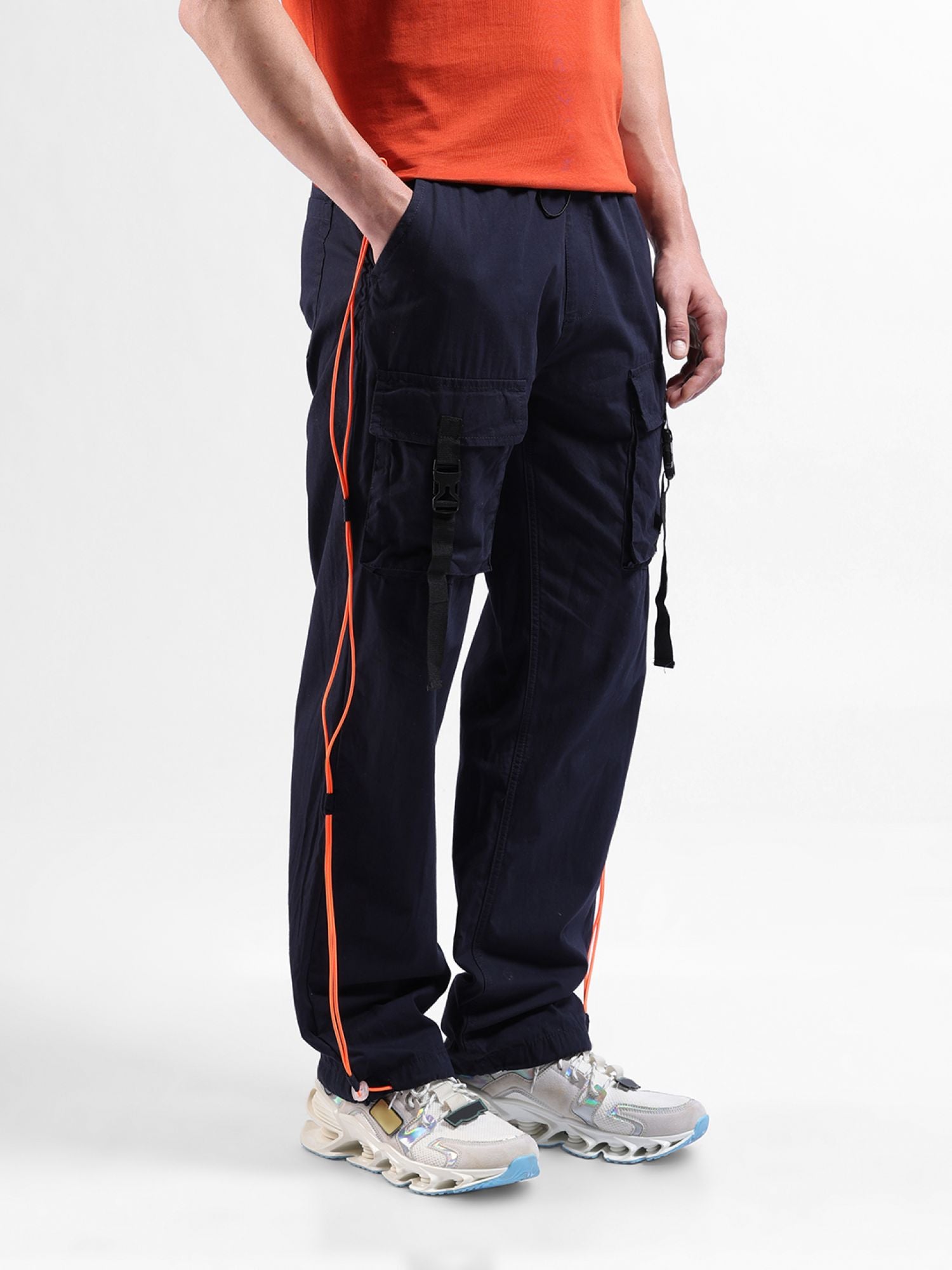 Men's Navy Blue Casual Relaxed Fit Solid Trousers