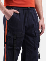 Men's Navy Blue Casual Relaxed Fit Solid Trousers
