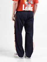 Men's Navy Blue Casual Relaxed Fit Solid Trousers