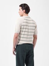 Men's Cream Casual Textured Slim Fit Half Sleeves Polo Tshirt