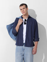 Men's Blue Casual Regular Fit Solid Full Sleeves Shirt