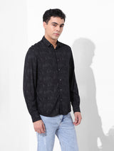 Men's Black Casual Printed Full Sleeves Shirt