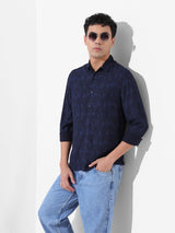 Men's Blue Casual Printed Full Sleeves Shirt