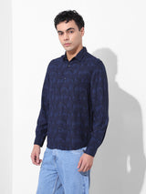 Men's Blue Casual Printed Full Sleeves Shirt