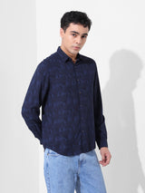 Men's Blue Casual Printed Full Sleeves Shirt
