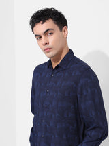 Men's Blue Casual Printed Full Sleeves Shirt