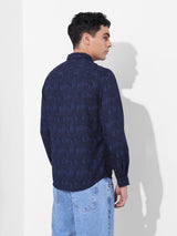 Men's Blue Casual Printed Full Sleeves Shirt