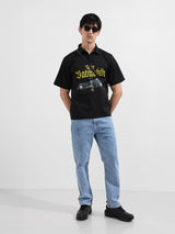 Men's Black Casual Baggy Fit Round Neck Half Sleeves Shirt