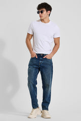 Men's Dark Blue Casual Baggy Fit Solid Jeans