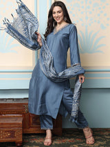 Women's Gray 3 Pieces Kurta with Dupatta