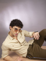 Men's Slim Fit Solid Full Sleeves Cutaway Collar Casual Shirt