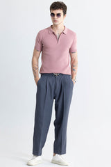 Men's Pink Casual Slim Fit Textured Half Sleeves Polo Tshirt