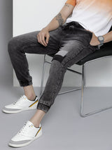Men's Slim Fit Solid Mid Rise Stretchable Denim Joggers