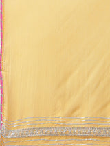 Women's Mustard Yellow Embroidered Regular Gotta Patti Kurta with Sharara with Dupatta