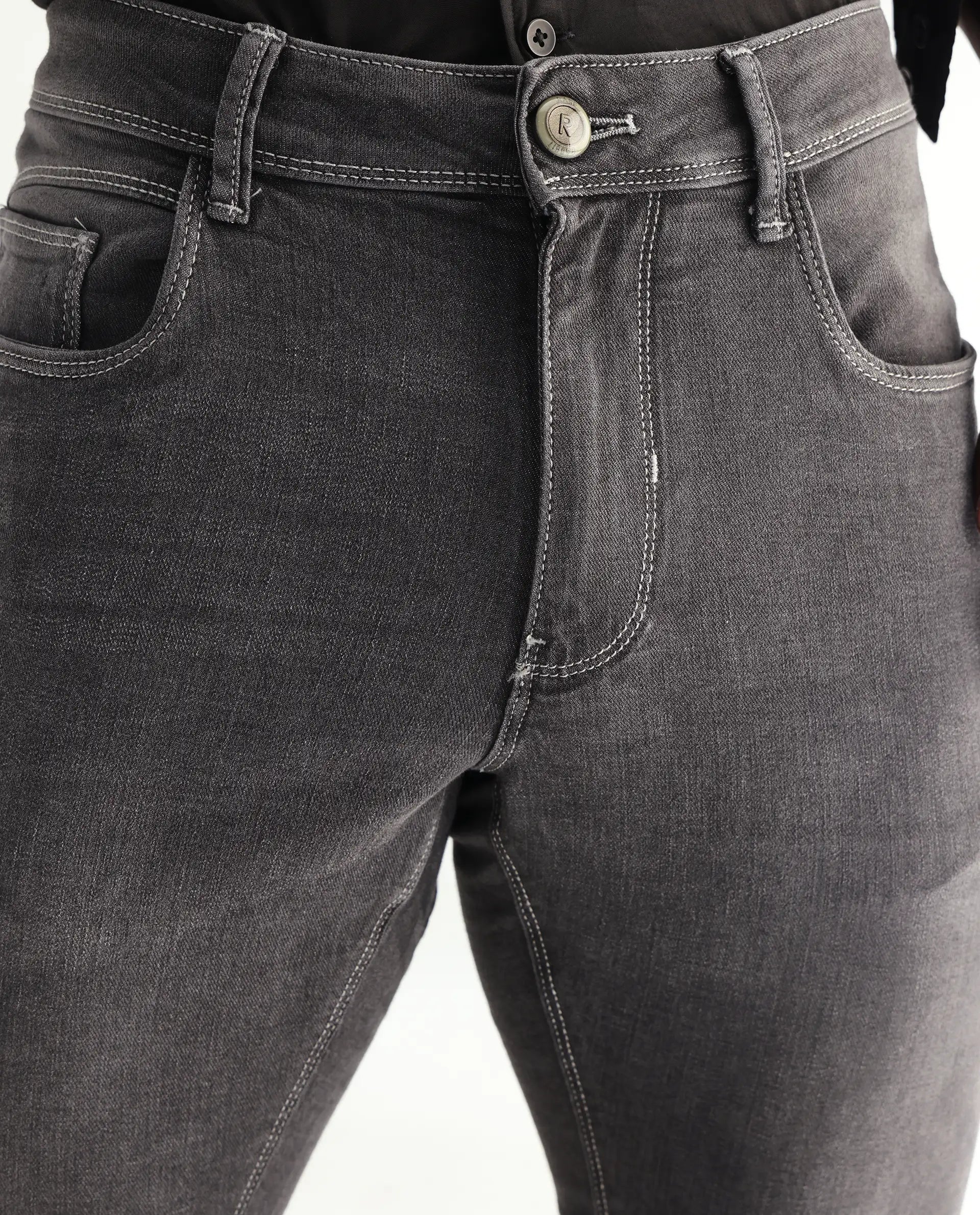 Men's Grey Casual Slim Fit Solid Jeans