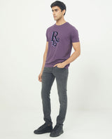 Men's Purple Casual Slim Fit Printed Half Sleeves Tshirt