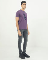 Men's Purple Casual Slim Fit Printed Half Sleeves Tshirt