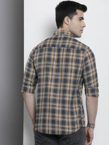 Men's Regular Fit Checkered Full Sleeves Cutaway Collar Casual Shirt