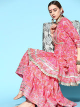 Women's Floral Pure Cotton Short Kurti with Sharara