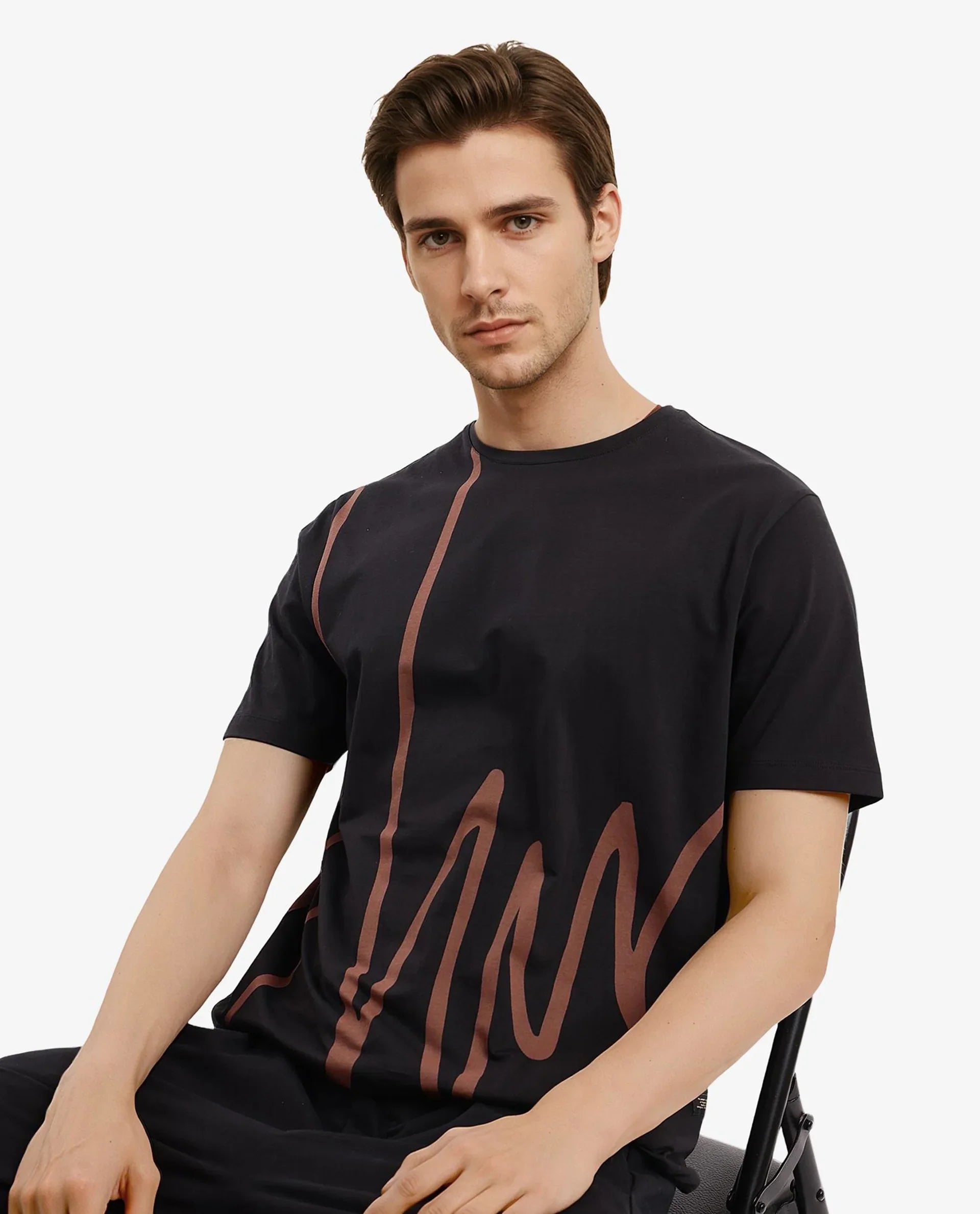 Men's Black Casual Regular Fit Printed Half Sleeves Tshirt
