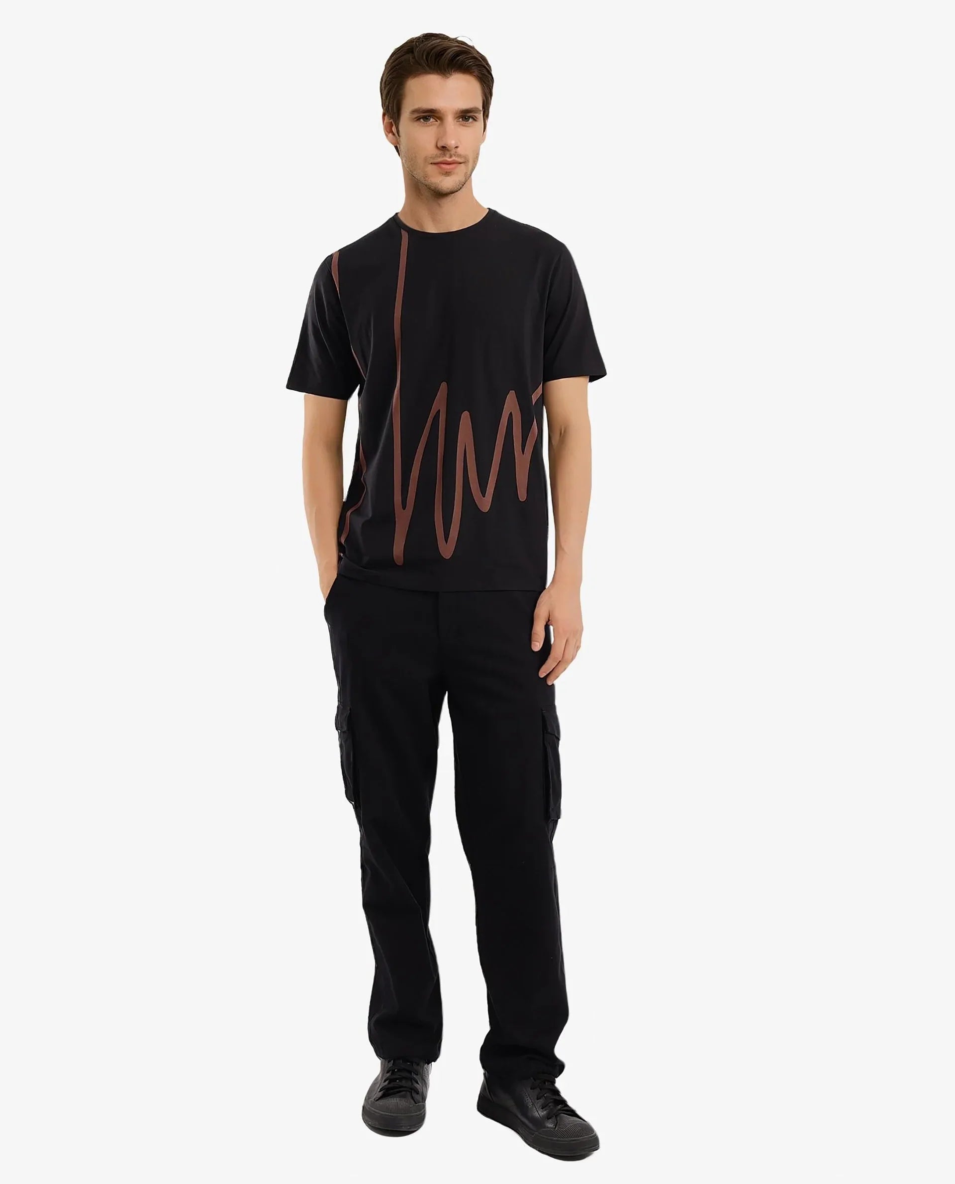 Men's Black Casual Regular Fit Printed Half Sleeves Tshirt