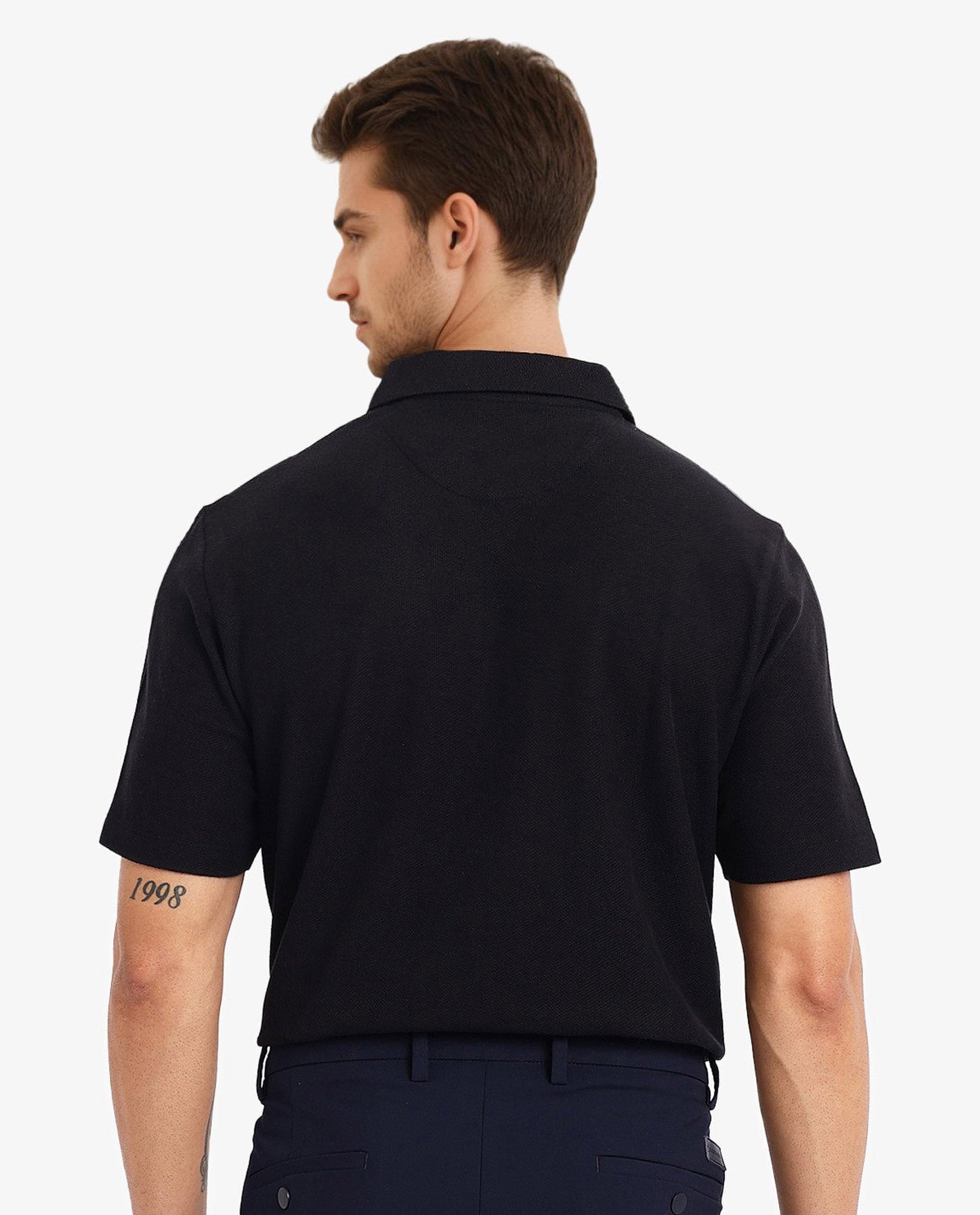 Men's Black Casual Regular Fit Solid Half Sleeves Polo Tshirt