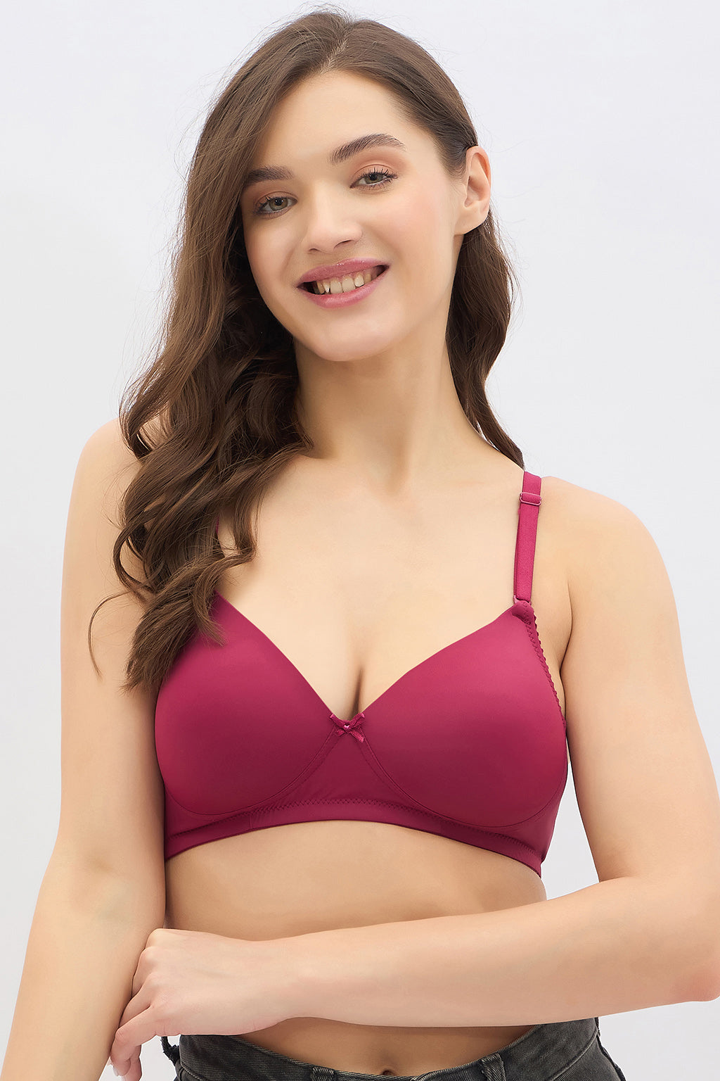 Women's Red Solid Polyamide Bra
