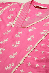 Women's Pink Festive Three Quarter Sleeves Kurta
