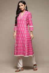 Women's Pink Festive Three Quarter Sleeves Kurta