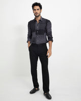 Men's Black Casual Regular Fit Printed Full Sleeves Shirt