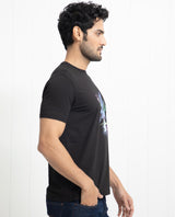 Men's Black Casual Slim Fit Printed Half Sleeves Tshirt