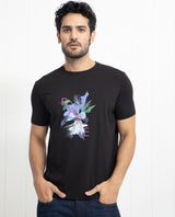 Men's Black Casual Slim Fit Printed Half Sleeves Tshirt