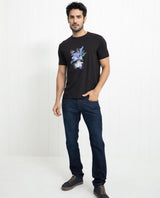 Men's Black Casual Slim Fit Printed Half Sleeves Tshirt