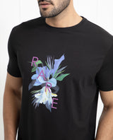 Men's Black Casual Slim Fit Printed Half Sleeves Tshirt