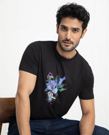 Men's Black Casual Slim Fit Printed Half Sleeves Tshirt