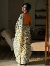 Women's White Cotton Silk Saree