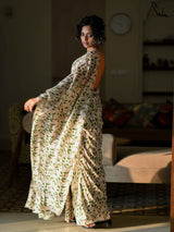 Women's White Cotton Silk Saree