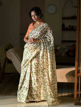 Women's White Cotton Silk Saree