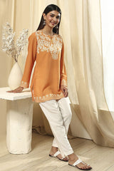 Women's Orange Festive Three Quarter Sleeves Kurti