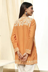 Women's Orange Festive Three Quarter Sleeves Kurti