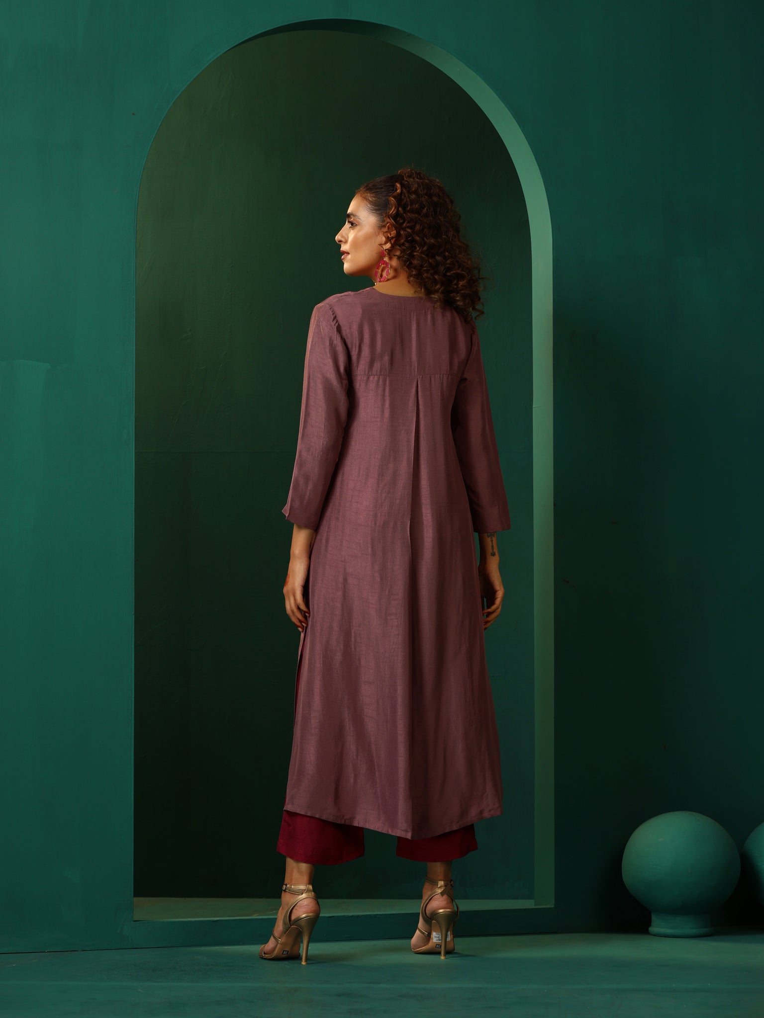Women's Mauve Casual Solid Kurta Set
