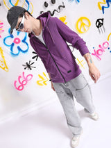Men's Purple Casual Hood Neck Self-Design Full Sleeves Hoodie